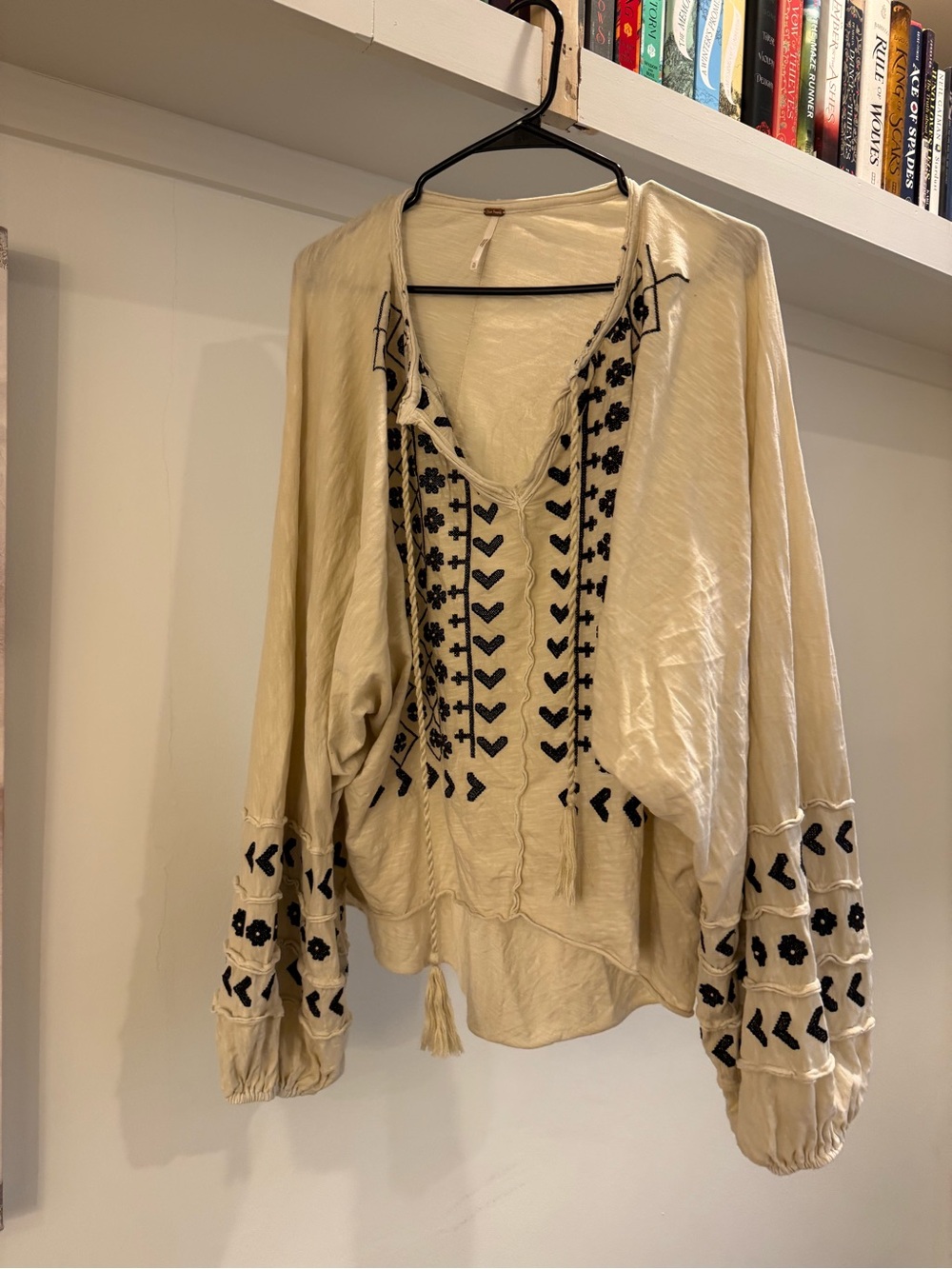 Free People Cream Tunic with Black Embroidery